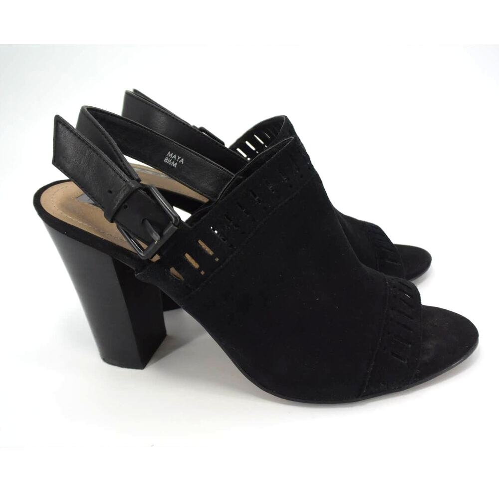 Tahari Maya Black Suede Open Toe Slingback Heels Size 8.5